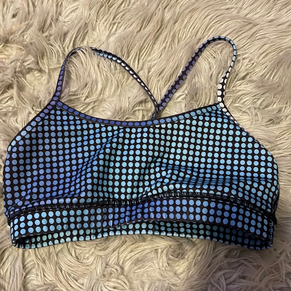 Purple and blue Lululemon sports bra.